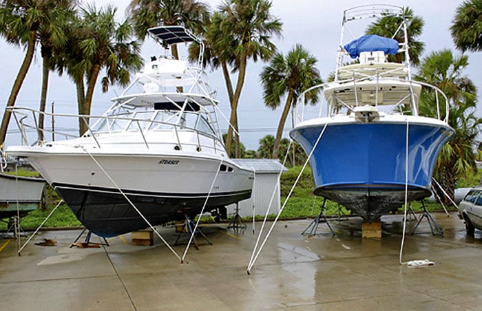 prepared boats for a hurricane hauled out